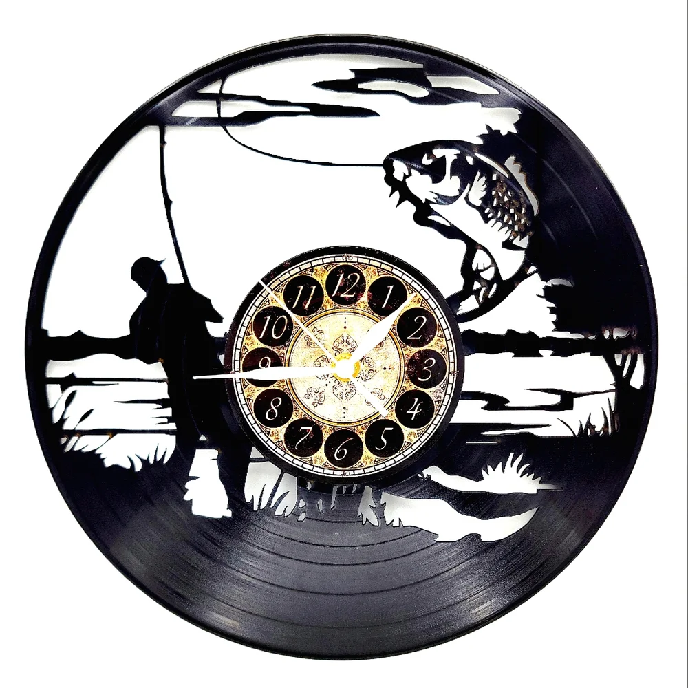 FISHING vinyl record clock